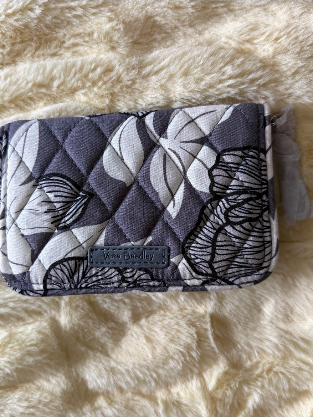 Vera Bradley Gray and White Quilted Floral Phone Wallet